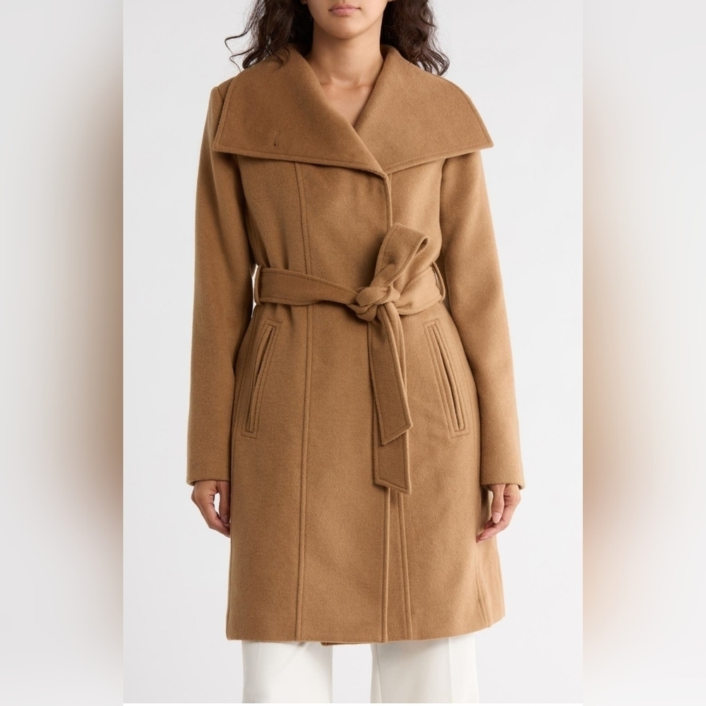 Bernardo Tan Wool Blend Wrap Coat - Picture 2 of 4
